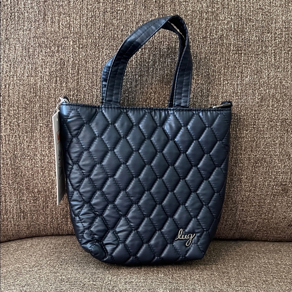 Lug Tip Toe Quilted Mini Bag in Metallic Indigo. NWT